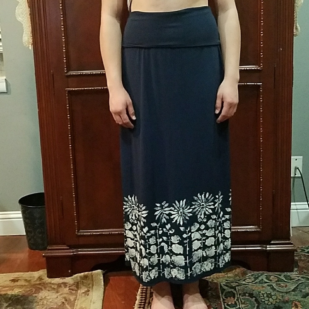 Navy blue floor length skirt